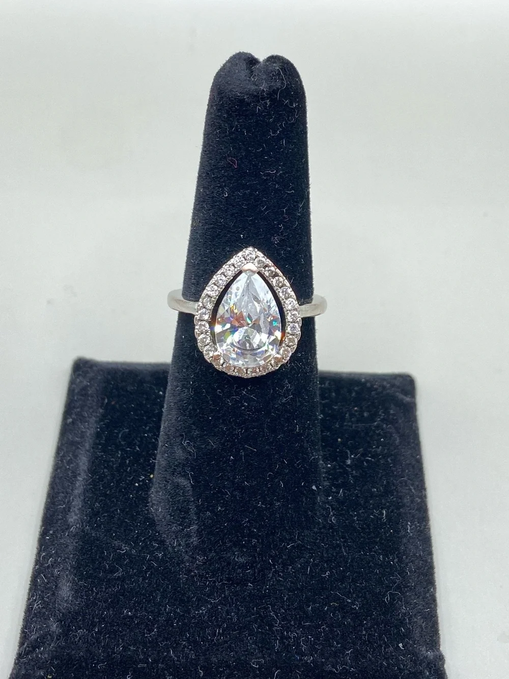 Pear Shaped Cubic Zirconia Halo Statement Ring